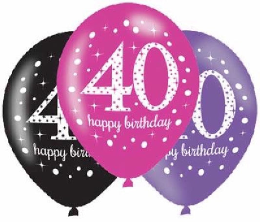 Pink Celebration Age 40th Birthday Latex Balloons