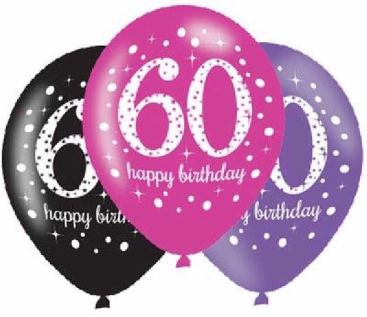 Pink Celebration Age 60th Birthday Latex Balloons