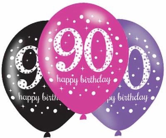 Pink Celebration Age 90th Birthday Latex Balloons